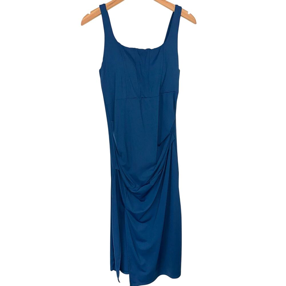 Halara Softlyzero Airy Square Neck Corset Ruched Split Bodycon Midi Dress Size L